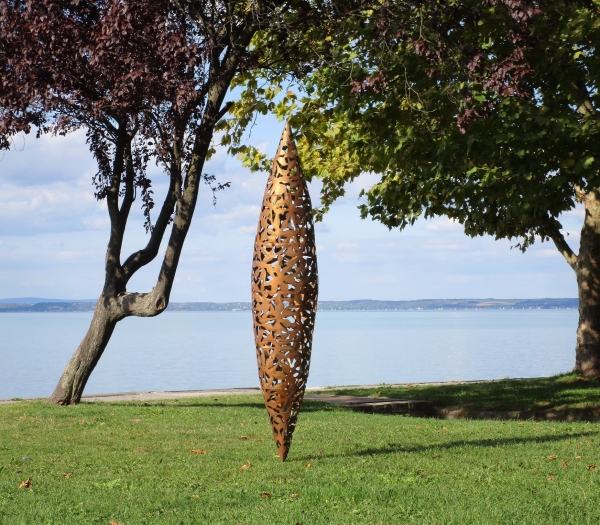 big garden sculpture rusty cone